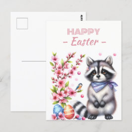 Cartão Postal Ovos de Páscoa Flores de Cerejeira de Aquarela