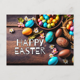 Cartão Postal Ovos Decorativos Coloridos Feliz Páscoa