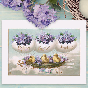 Cartão Postal Ovos e Pintinhos de Páscoa Vintage voadores
