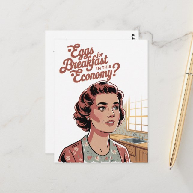 Cartão Postal Ovos para o café da manhã nesta economia (Frente/Verso In Situ)