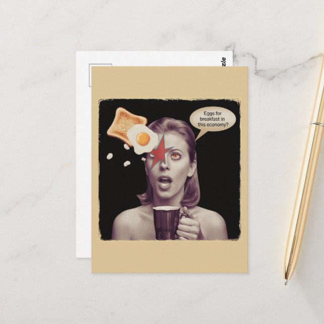 Cartão Postal Ovos Para O Café Da Manhã Nesta Economia Mulher Su (Frente/Verso In Situ)