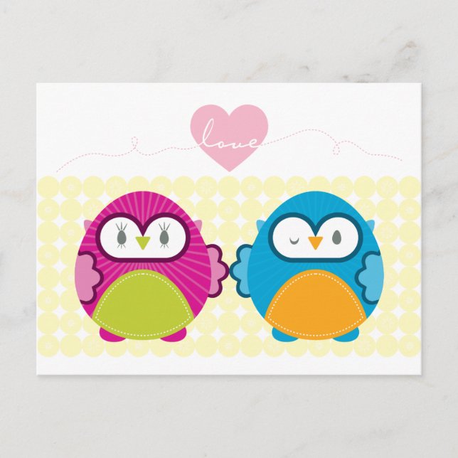 Cartão Postal OWL AMOR: garota brilhante + menino (Frente)
