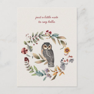 Cartão Postal Owl Dentro Floral Wreath Pensando em você