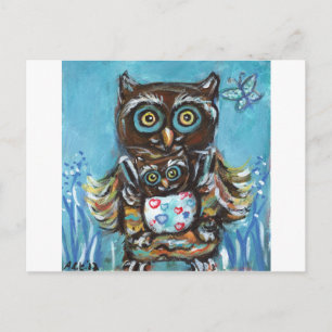 Cartão Postal Owl Momma com bebê