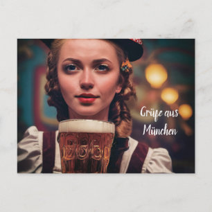 Cartão Postal O'Zapft é! Frau im Dirndl mit Bier. München Wiens