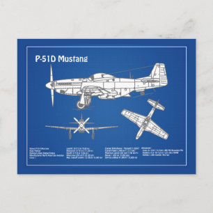 Cartão Postal P-51D Mustang - Airplane Blueprint ABD