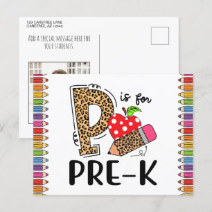 Cartão Postal P é para FOTO DE PROFESSOR DE PRÉ-ESCOLA De Volta