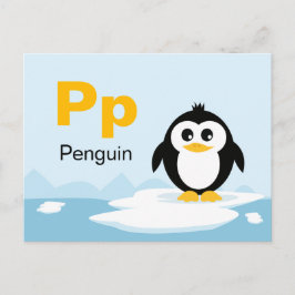 Cartão Postal P é para Pinguin - Placa Flash Alfabet