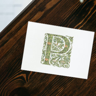 Cartão Postal P Monograma Floral Ornamentado Folhagem
