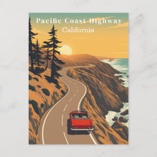 Cartão Postal Pacific Coast Highway Califórnia Retro Costeira