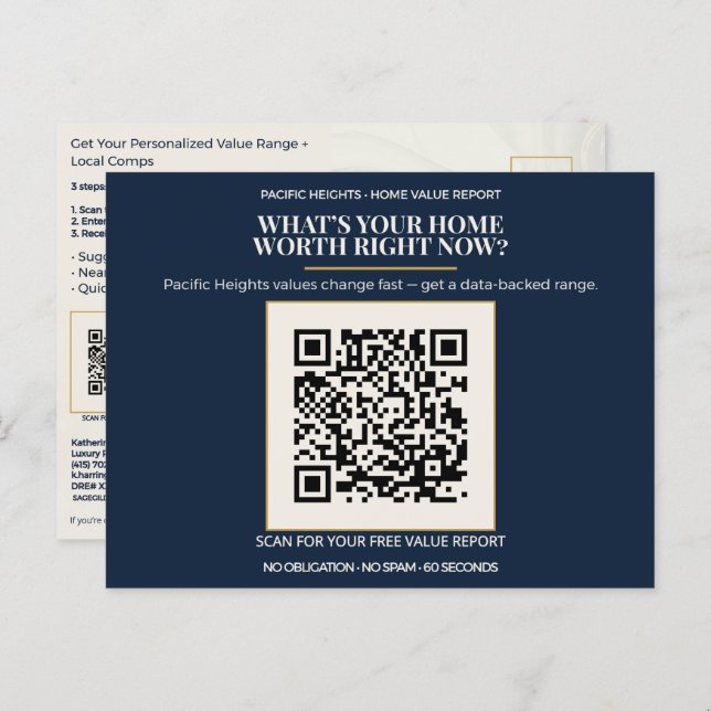 Cartão Postal Pacific Heights Luxury Home Value QR Code Realtor  (Frente/Verso)