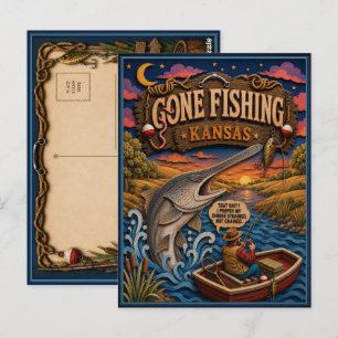 Cartão Postal Paddlefish Americano Kansas Foi Pescar