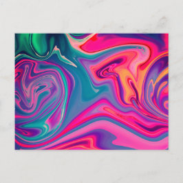 Cartão Postal Padrão Abstrato Azul Rosa Verde Brilhante da Moda