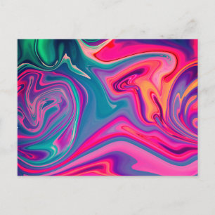 Cartão Postal Padrão Abstrato Azul Rosa Verde Brilhante da Moda