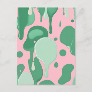 Cartão Postal Padrão Abstrato de Gotejamento Derretido Verde Ros