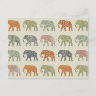 Cartão Postal Padrão Animal Colorido de Elefante Contemporâneo