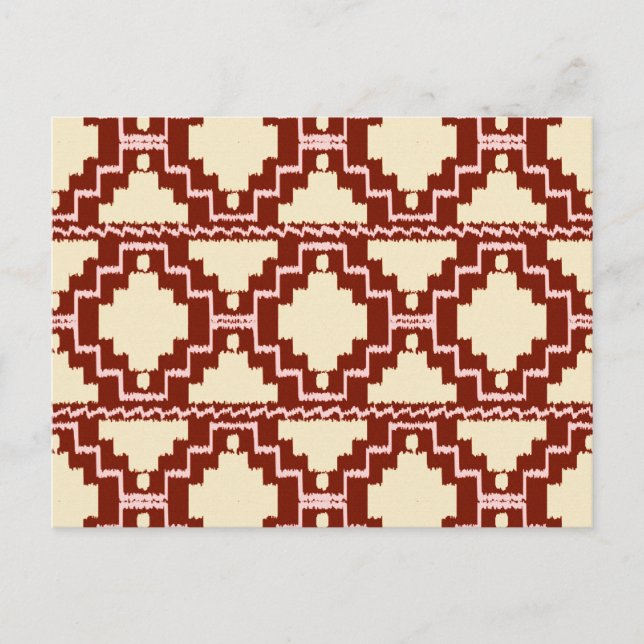 Cartão Postal Padrão Azteca Ikat - Bege, Borgonha e Rosa (Frente)