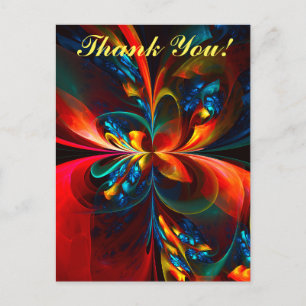 Cartão Postal Padrão Azul Laranja-Abstrato Floral Moderno #14