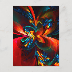 Cartão Postal Padrão Azul Laranja-Abstrato Floral Moderno #14