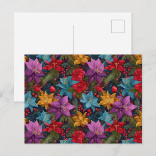Cartão Postal Padrão Botânico Natalino Festivo