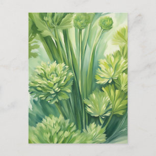 Cartão Postal Padrão Botânico Verde de Aipo Luxuriante
