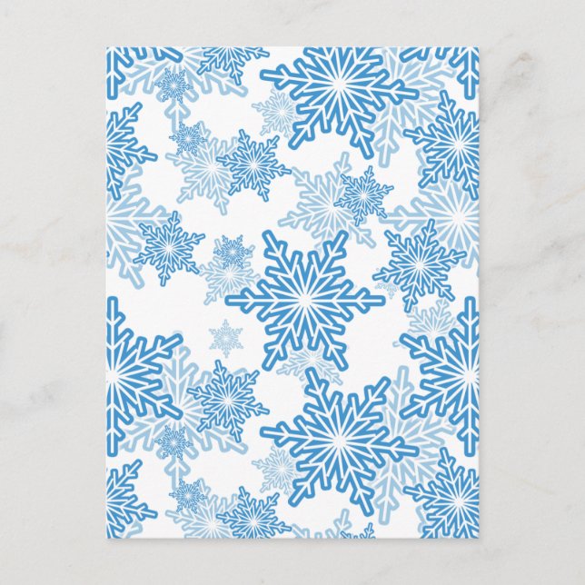 Cartão Postal Padrão branco e floco de neve azul sem costura (Frente)