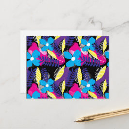 Cartão Postal Padrão Chic Floral e Ponto Colorido com Folhas Pos