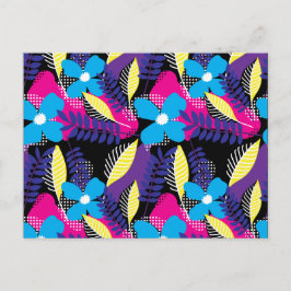 Cartão Postal Padrão Chic Floral e Ponto Colorido com Folhas Pos