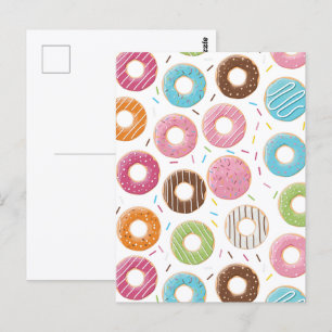 Cartão Postal Padrão Colorido de Donuts Retrô Festa Divertida Mi