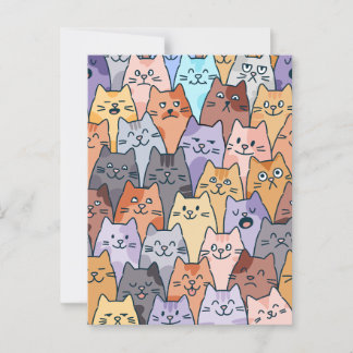 Cartão Postal Padrão Colorido de Gatos Fofos Multidão Rosto de G