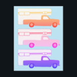 Cartão Postal Padrão Colorido do Reboque de Camper<br><div class="desc">Caminhões de camping coloridos dançam através deste cartão. Dê uma olhada no meu compro por mais!</div>