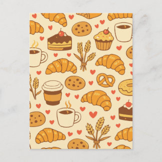 Cartão Postal Padrão contínuo de doces de padaria e café