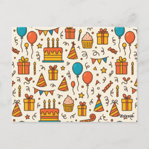 Cartão Postal Padrão contínuo de festa de aniversário vibrante