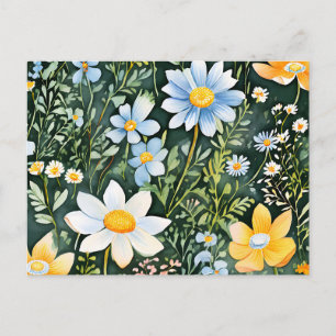 Cartão Postal Padrão contínuo de flores silvestres em aquarela r