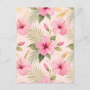 Cartão Postal Padrão contínuo tropical de hibisco rosa