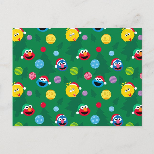 Cartão Postal Padrão da Árvore de Natal da Sesame Street (Frente)