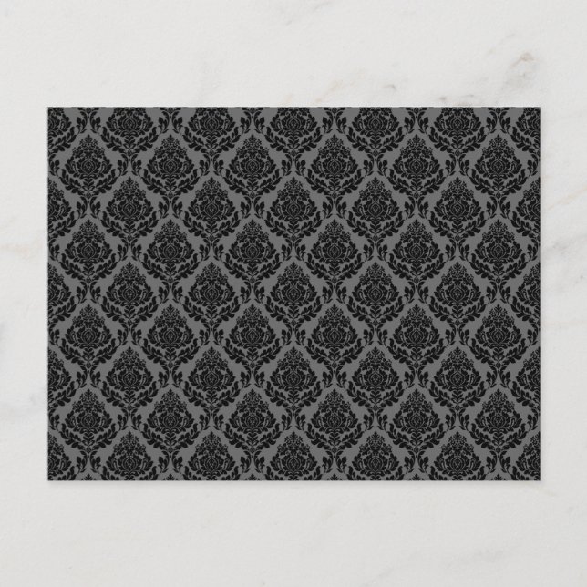 Cartão Postal Padrão Damask (Cinza e Preto) (Frente)