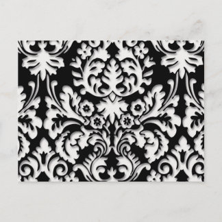 Cartão Postal Padrão Damask em Preto e Branco