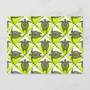 Cartão Postal Padrão das tartarugas do mar Shamanic - verde