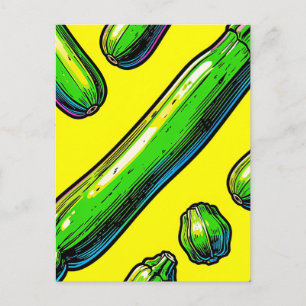 Cartão Postal Padrão de Abobrinha Pop Art Neon
