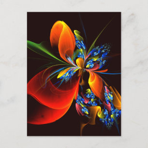 Cartão Postal Padrão de Abstrato de Arte Floral Azul Laranja Mod