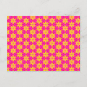 Cartão Postal Padrão de Abstrato Floral Amarelo e Rosa Vibrante