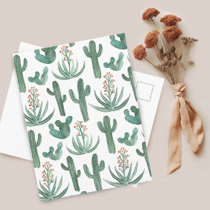 Cartão Postal Padrão de Aloe de Cacto Saguaro em Aquarela Simple