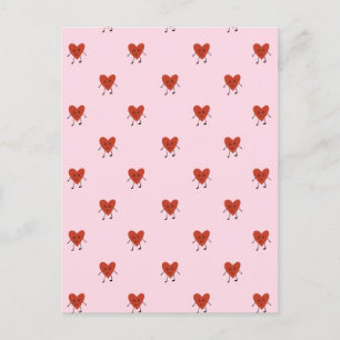 Cartão Postal Padrão de Amor Cute Red Hearts Seamless em Rosa