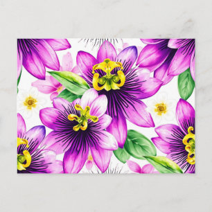 Cartão Postal Padrão de Aquarela de Flor de Paixão Vibrante
