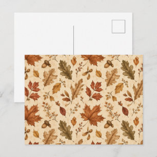 Cartão Postal Padrão de Aquarela de Folhas de Outono