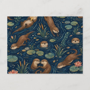 Cartão Postal Padrão de aquarela de lontra de rio fofa