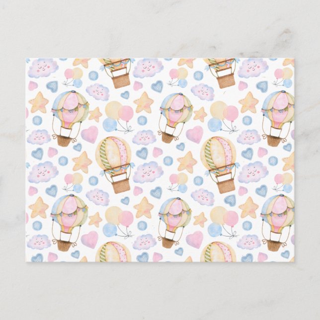 Cartão Postal Padrão de Aquarela do Balão de Ar Quente (Frente)