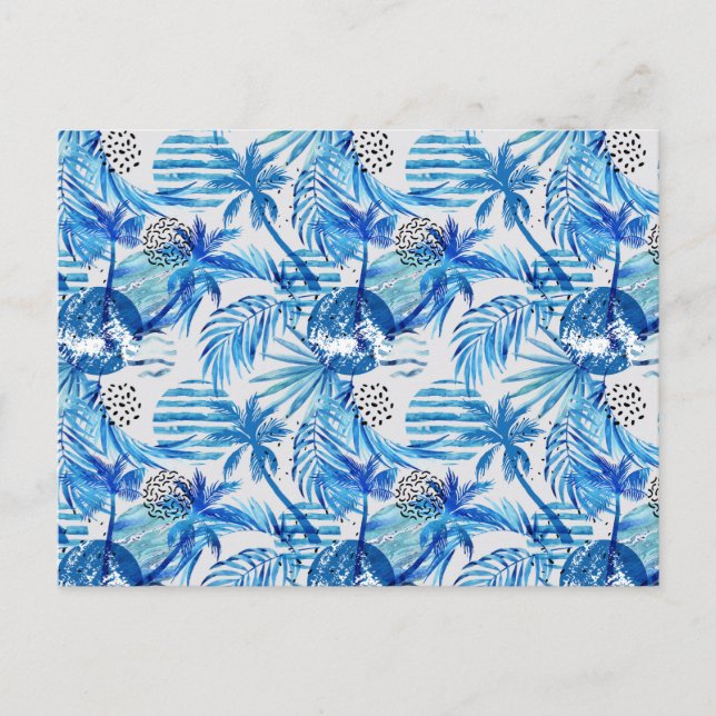 Cartão Postal Padrão de Aquarela Tropical Azul Brilhante (Frente)