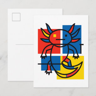 Cartão Postal Padrão de Arte Abstrata Divertido de Axolote Piet